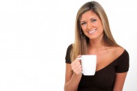 Happy young woman with a white background